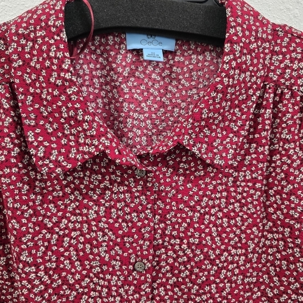 CeCe Long Sleeve Button-Down Floral Blouse with Collar Size 3X. - Picture 4 of 14